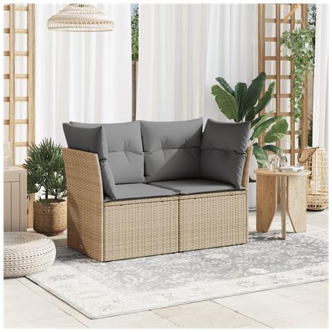 Divano Da Giardino Con Cuscini A 2 Posti Beige In Polyrattan - Foto 2