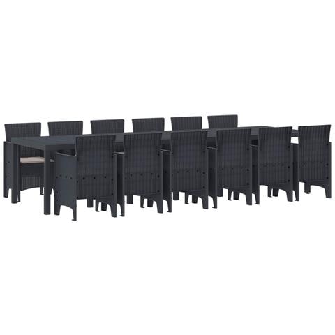 Set pranzo giardino 13 pezzi con cuscini Antracite Polyrattan, Tavolo giardino Antracite 200x100x73 cm Polyrattan, Tavolo giardino Antracite 150x100x73 cm Polyrattan, Sedie giardino con cuscini 4 pz Antracite Polyrattan - Foto 1
