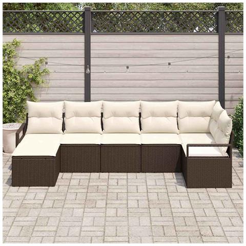 Set di Divano da Giardino a 7 Pezzi con Cuscini Marrone Rattan Polimerico,  Divano da Giardino per 2 Persone con Stoccaggio & Cuscini Marrone Rattan Polimerico - Foto 2