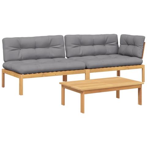 Set Divano Pallet Giardino 3pz con Cuscini Massello Acacia - Foto 1
