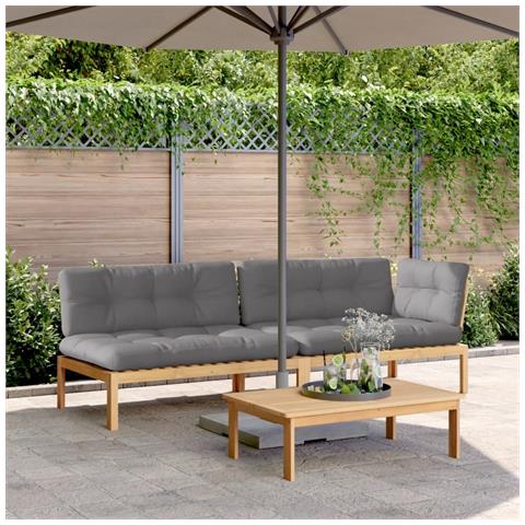 Set Divano Pallet Giardino 3pz con Cuscini Massello Acacia - Foto 2