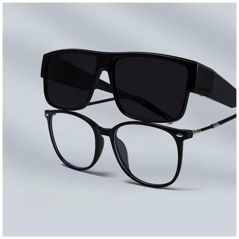 Occhiali Da Sole Clip-on Con Montatura Nera E Lenti Grigie - Foto 2