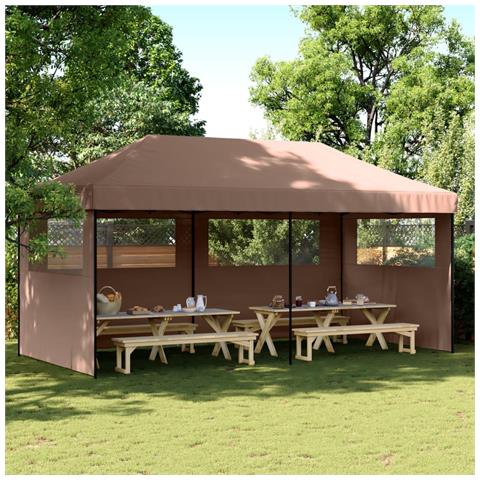 Tendone per Feste Pieghevole Pop-Up con 3 Pareti Marrone - Foto 2