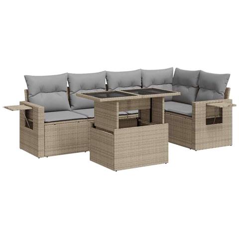 Set Divano da Giardino 6 pz con Cuscini Beige in Polyrattan - Foto 1