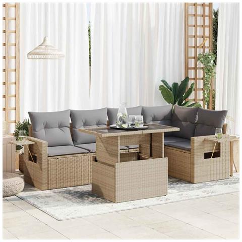 Set Divano da Giardino 6 pz con Cuscini Beige in Polyrattan - Foto 2