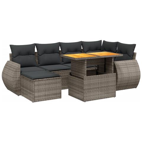 Set Divani da Giardino 7 pz con Cuscini Grigio in Polyrattan - Foto 1
