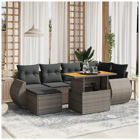 Set Divani da Giardino 7 pz con Cuscini Grigio in Polyrattan - Foto 2
