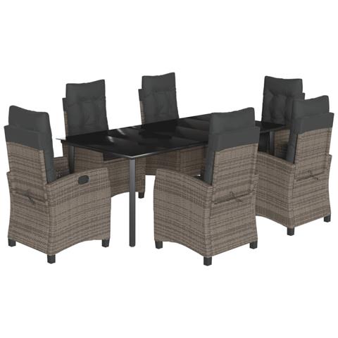 Set da Pranzo da Giardino 7 pz con Cuscini in Polyrattan Grigio - Foto 1