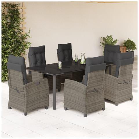 Set da Pranzo da Giardino 7 pz con Cuscini in Polyrattan Grigio - Foto 2