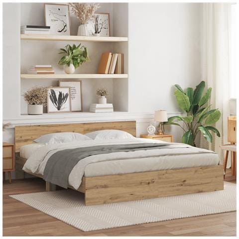 Rete Letto con Testata in Rovere Artigianale 180x200 cm Legno Ingegnerizzato - Foto 2