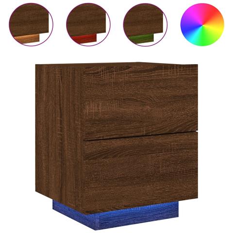 Comodino con Luci LED Rovere Marrone in Legno Multistrato - Foto 1