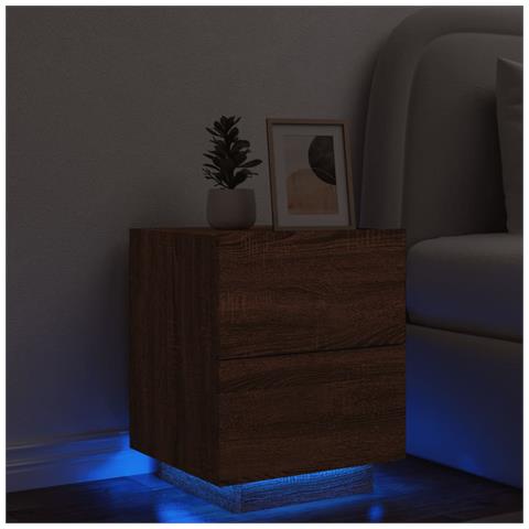 Comodino con Luci LED Rovere Marrone in Legno Multistrato - Foto 2