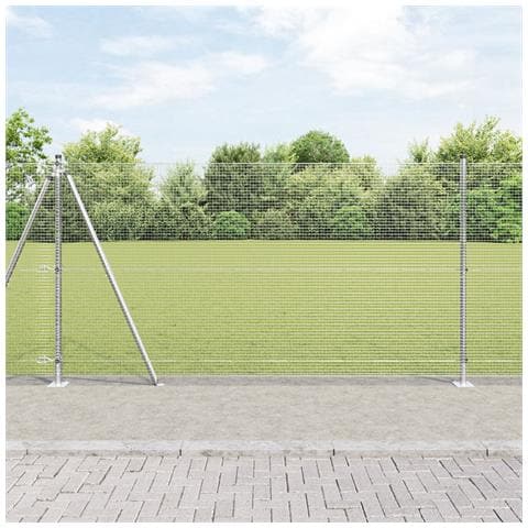 Recinzione in Filo Saldato con 7 Pali Flangiati 1,2x10 m Acciaio Zincato - Foto 2