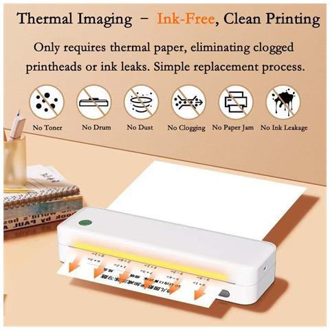 Mini Stampante Termica Portatile A4 - Bluetooth E Usb-c, Stampa Senza Inchiostro - Foto 3
