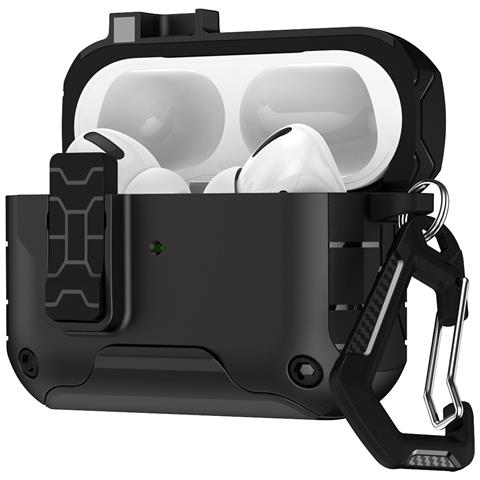 Custodia Protettiva Compatibile Con Airpods Pro/pro 2, Tpu+pc, Nera, Con Chiusura Di Sicurezza E Moschettone - Foto 1