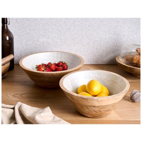Set Di 2 Ciotole Decorative Arish Legno Di Mango Marrone /bianco - Foto 1