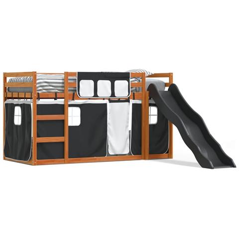 Letto a Castello con Scivolo e Tende Bianco e Nero 90x200 cm - Foto 1