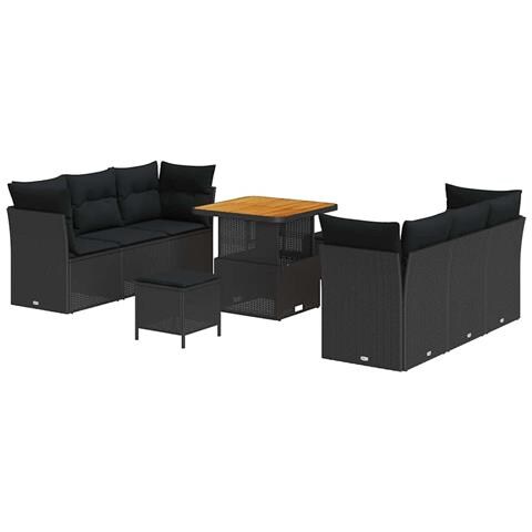 Set Divano da Giardino con cuscino 9 pcs Nero 80 x 80 x 71 cm - Foto 1