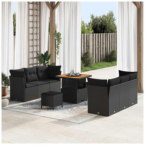 Set Divano da Giardino con cuscino 9 pcs Nero 80 x 80 x 71 cm - Foto 2