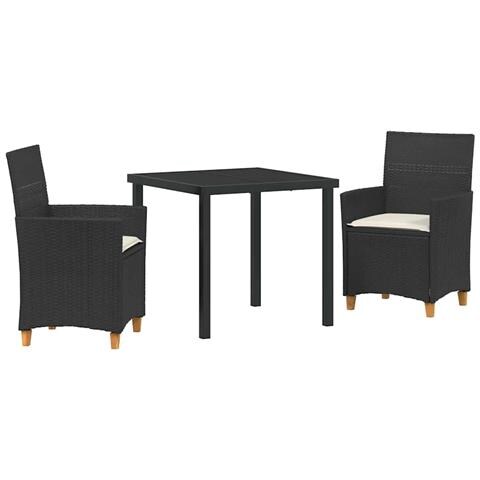 Set da Pranzo per Giardino 3 pcs Nero polyrattan - Foto 1