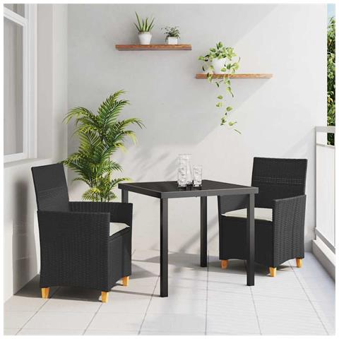Set da Pranzo per Giardino 3 pcs Nero polyrattan - Foto 2