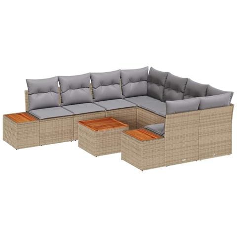 Set Divano da Giardino con cuscino 9 pcs Beige Poly Rattan - Foto 1