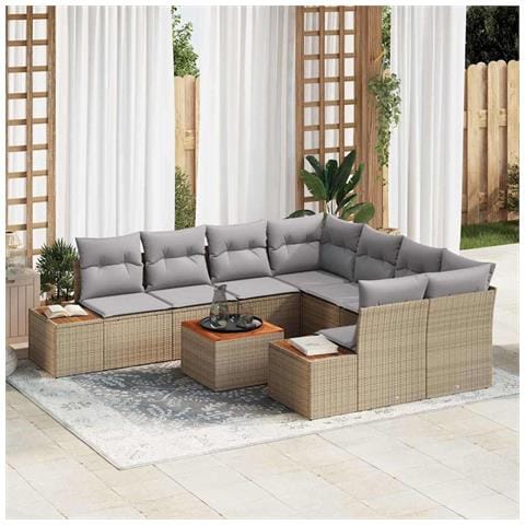 Set Divano da Giardino con cuscino 9 pcs Beige Poly Rattan - Foto 2