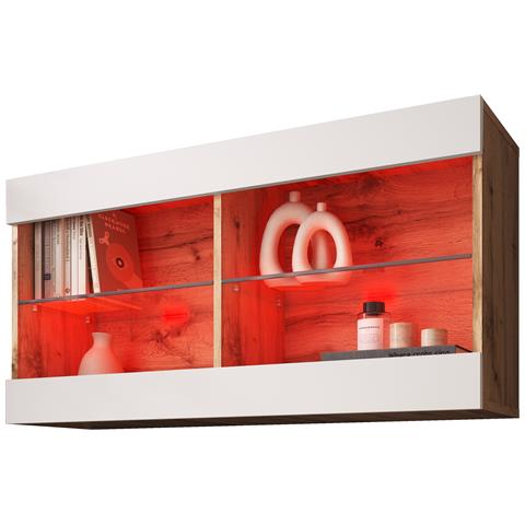 Komodee Tivoli Horizontal 100 Vetrina Sospesa, Rovere Wotan/bianco, Illuminazione Led Multicolore Rgb, Larghezza 100 Cm X Altezza 50 Cm X Profondità 29 Cm, Per Soggiorno, Sala Da Pranzo - Foto 3