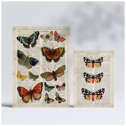 Set Di 6 Stampe Poster In Stile Cartaceo Vintage Con Farfalle E Sfondi Enciclopedici, Design D'interni Con Farfalle Colorate A3 & A4 Senza Cornice - Foto 2