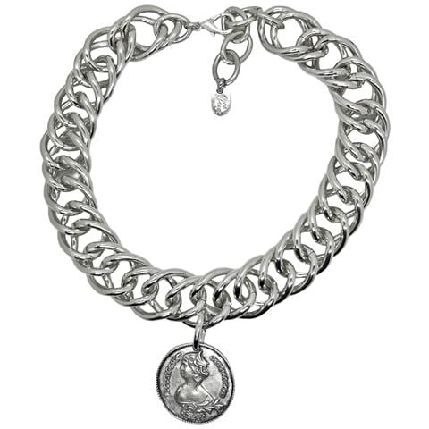Collana In Argento A Doppia Maglia Grande Con Moneta - Foto 1