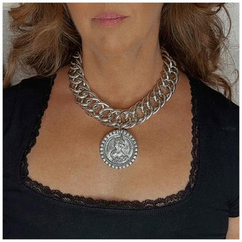 Collana In Argento A Doppia Maglia Grande Con Moneta - Foto 2