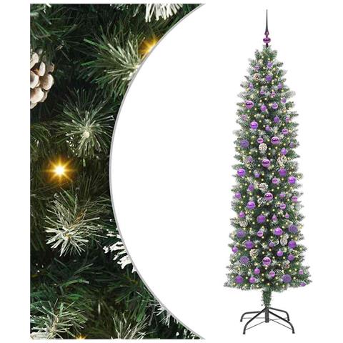 Albero di Natale Artificiale Sottile Verde e Bianco 210 cm - Foto 1
