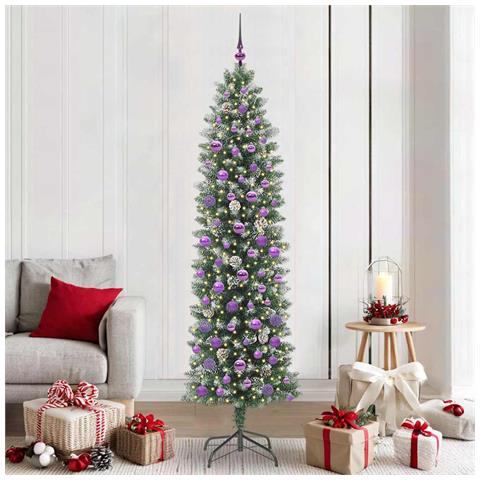 Albero di Natale Artificiale Sottile Verde e Bianco 210 cm - Foto 2