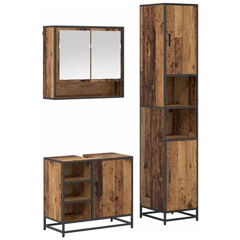 Set di mobili per il bagno con lo scaffale 3 pcs Legno vecchio - Foto 1