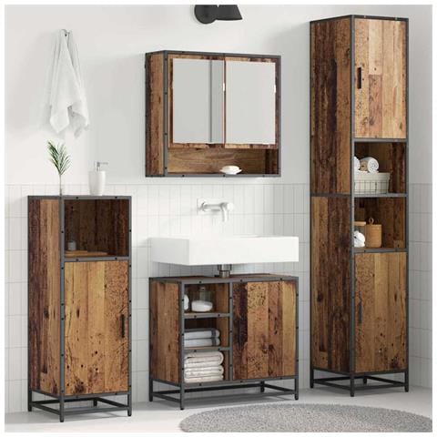 Set di mobili per il bagno con lo scaffale 3 pcs Legno vecchio - Foto 2