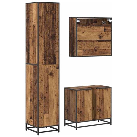 Set di mobili per il bagno con lo scaffale 3 pcs Legno vecchio - Foto 9