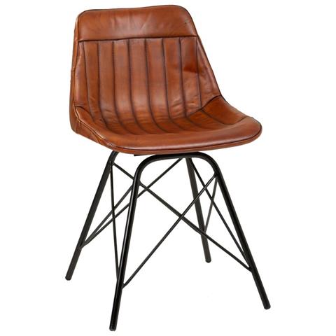Sedia In Metallo E Pelle Marrone 46x49x78,5h - Foto 1