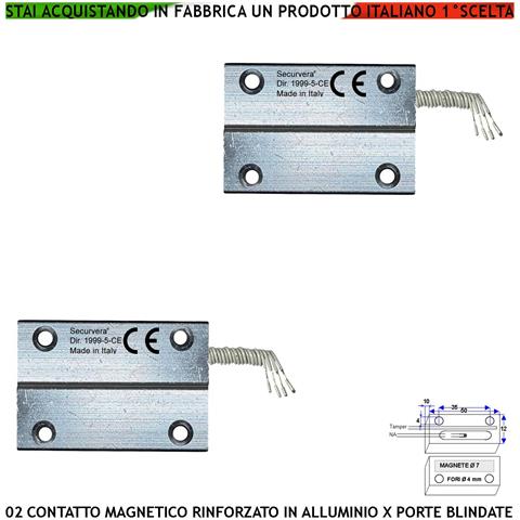 Sensori Magnetici Corrazzati In Alluminio Fori Di Fissaggio 2 Pezzi Per Porte Ferro Contatti Allarme Reed Nc Sensibili - Foto 1