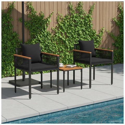 Set di Mobili da Esterno con cuscino 3 pcs Nero Rattan in PE - Foto 2