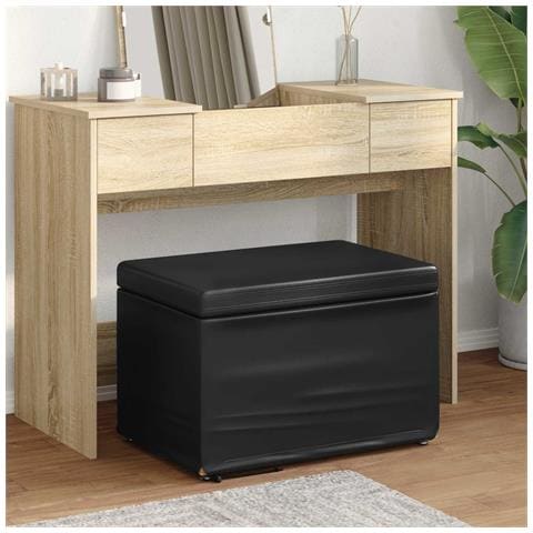 Pouf Nero Pelle Sintetica e Legno Ingegnerizzato - Foto 2