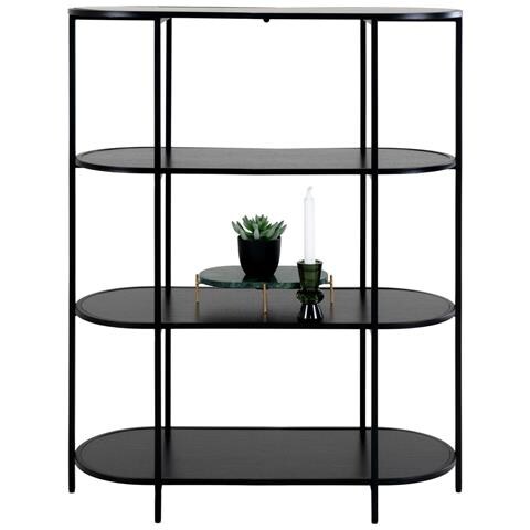 Libreria Vita Ovale A 4 Ripiani In Nero Con Struttura In Acciaio, 85×36×111 Cm - Foto 1