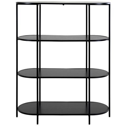 Libreria Vita Ovale A 4 Ripiani In Nero Con Struttura In Acciaio, 85×36×111 Cm - Foto 2