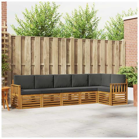 Set divani 6 pcs Naturale e Antracite Legno di Acacia Massello - Foto 2