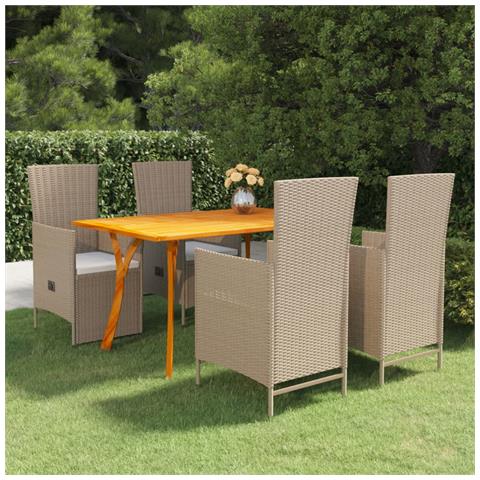 Set Mobili da Pranzo per Giardino 5 pz Beige - Foto 2