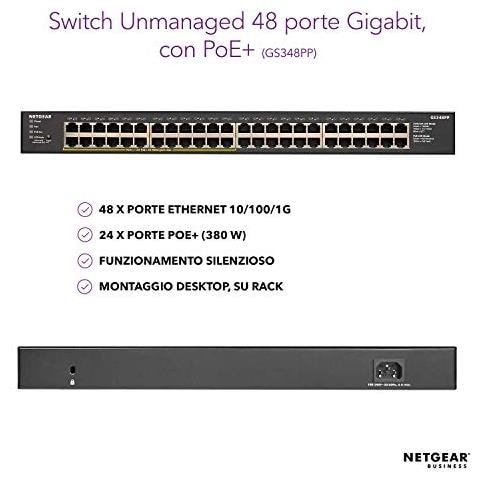 Switch Unmanaged PoE+ Gigabit Ethernet 48 Porte NETGEAR, GS348PP, con 24 PoE+ a 380 W, Montaggio Desktop / su Rack, in Metallo Resistente - Foto 5