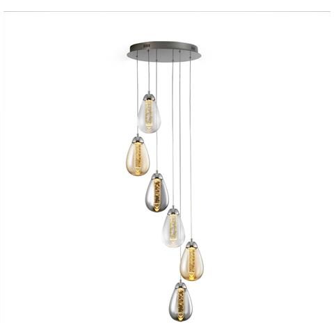 Sospensione A Soffitto A Goccia A Grappolo In Cristallo Con 6 Luci Integrate A Led Cromata - Foto 6