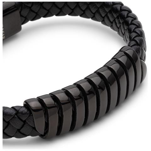 Bracciale in Pelle per Uomo, ""Helix"", 23cm, Nero - Foto 16