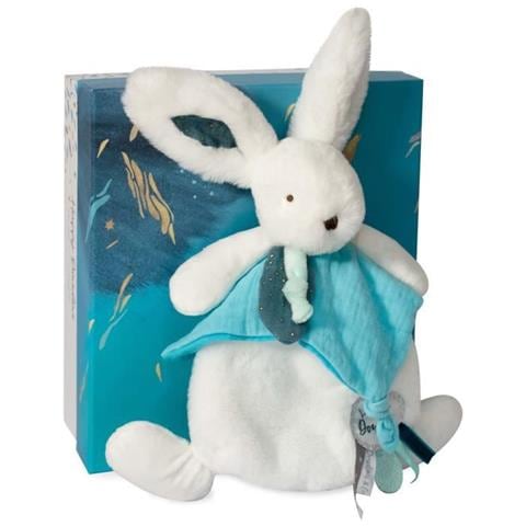 Coniglio Doudou -25 Cm - Bianco / Blu Pavone - Coniglio Pompon Pavone - Idea Regalo - Happy Pop - Happy Doudou To You - Foto 1