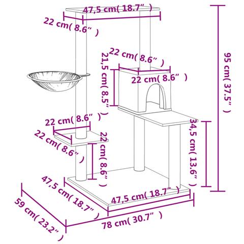 Albero Per Gatti Con Tiragraffi In Sisal Grigio Chiaro 95 Cm - Foto 7