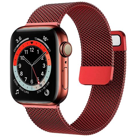 Cinturino Per Apple Watch 38/40/41mm Acciaio Inox Stile Milanese, Rosso - Foto 1